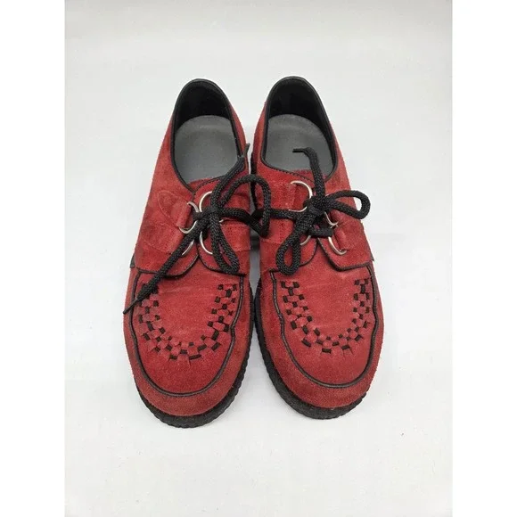 T.U.K. Red Suede Lace Up Creeper Platform Punk Goth Sneakers Unisex Size 5 - Picture 5 of 9